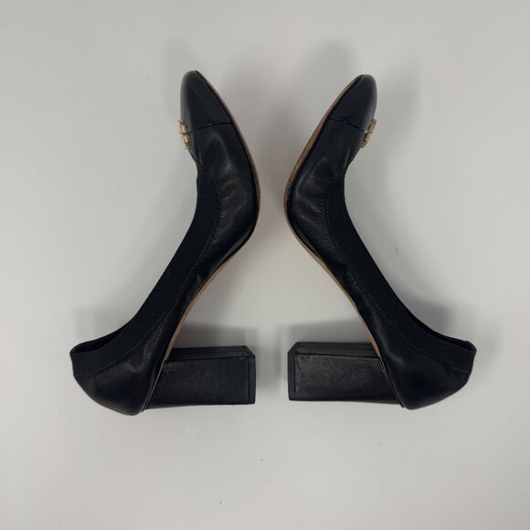 Tory Burch Elsa Black Leather Cap Toe Heels US 9 - Picture 3 of 14